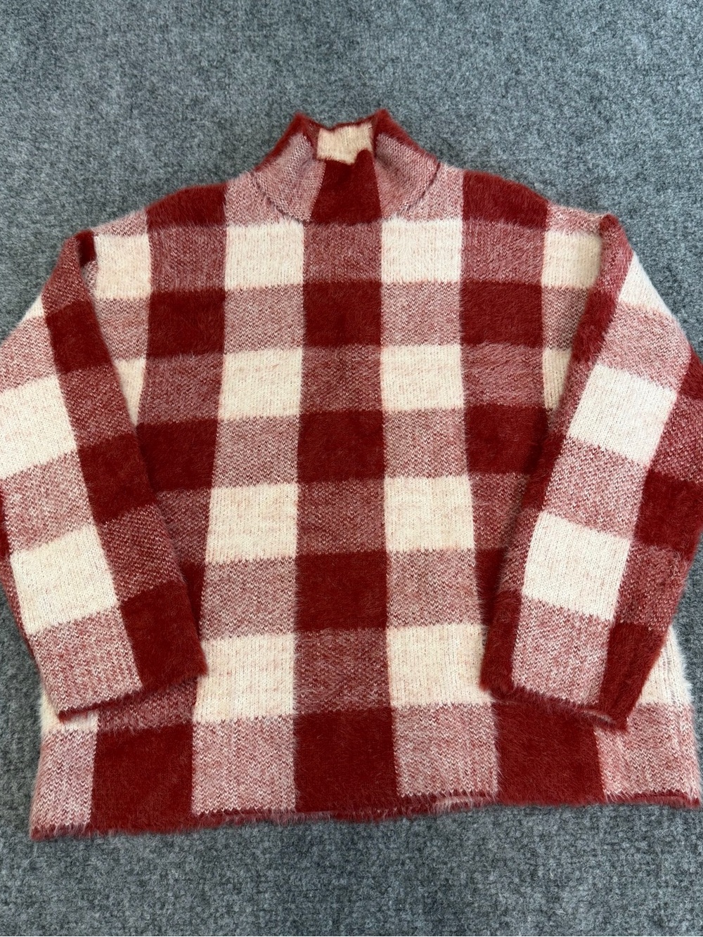 Zara Red and Cream Check Turtleneck Sweater